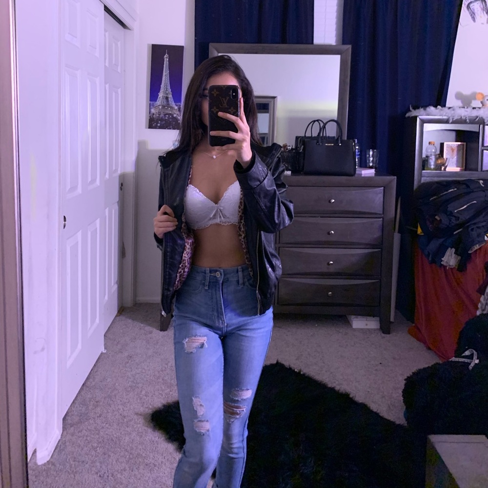 Faux leather jacket with Leopard print
